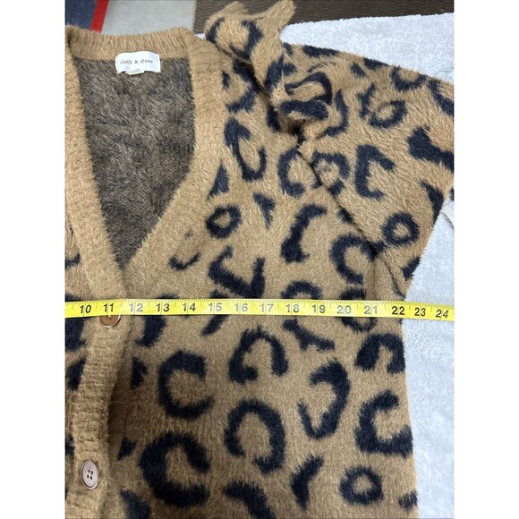 Anthropologie Cloth & Stone Women L Cardigan Sweater Brown Black Fuzzy Cheetah - Picture 10 of 13
